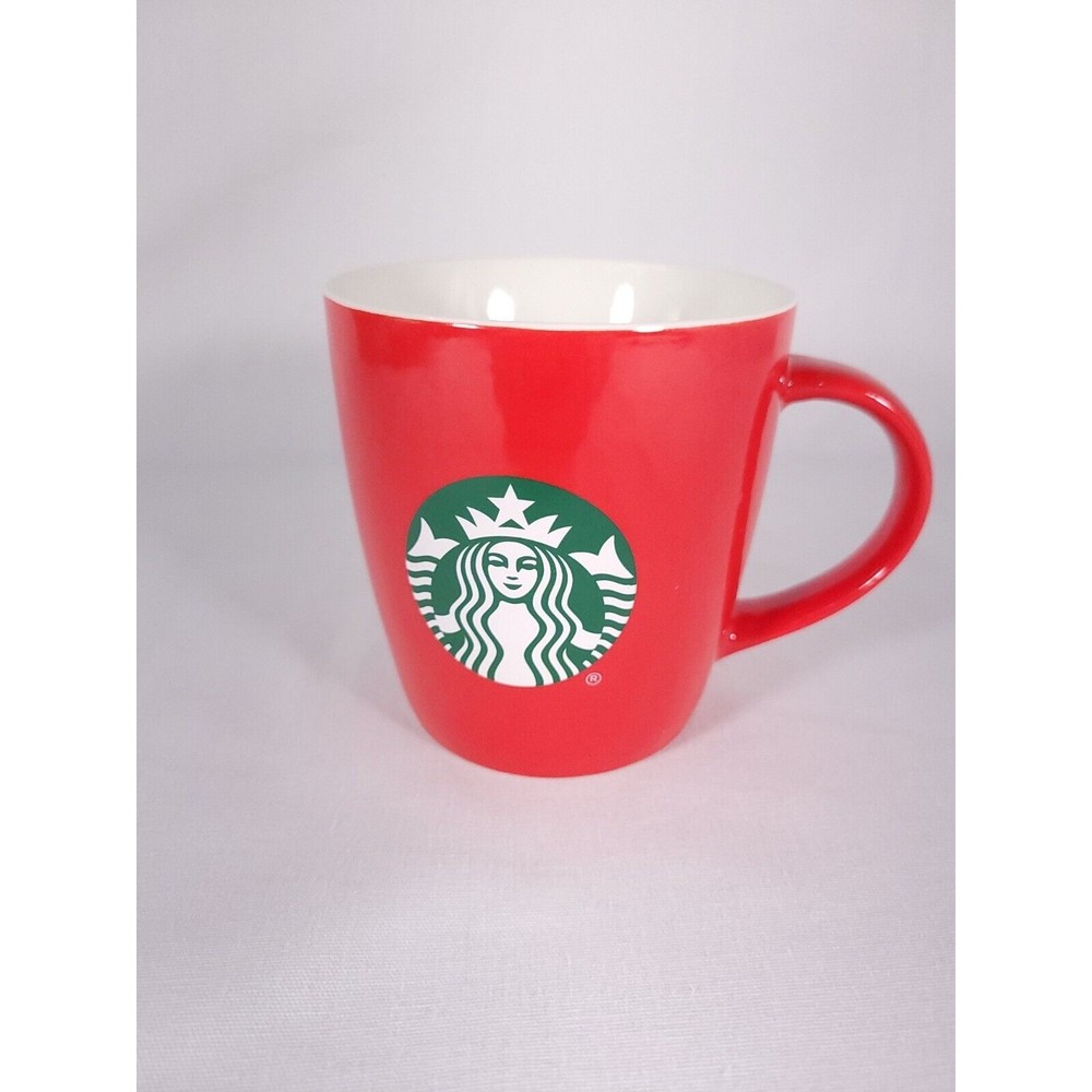 EUC Starbucks 12oz  Solid Red White Inside Siren Logo Coffee Mug‎ Cup